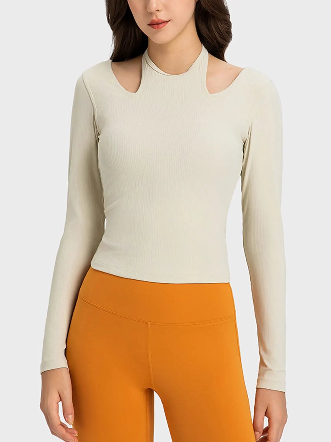 Millennia Halter Neck Long Sleeve Sporty Top by Millennia
