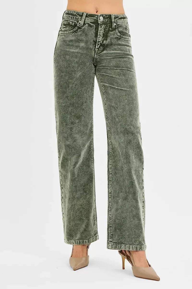 RISEN Tummy Control Mid Rise Straight Leg Corduroy Pants by RISEN