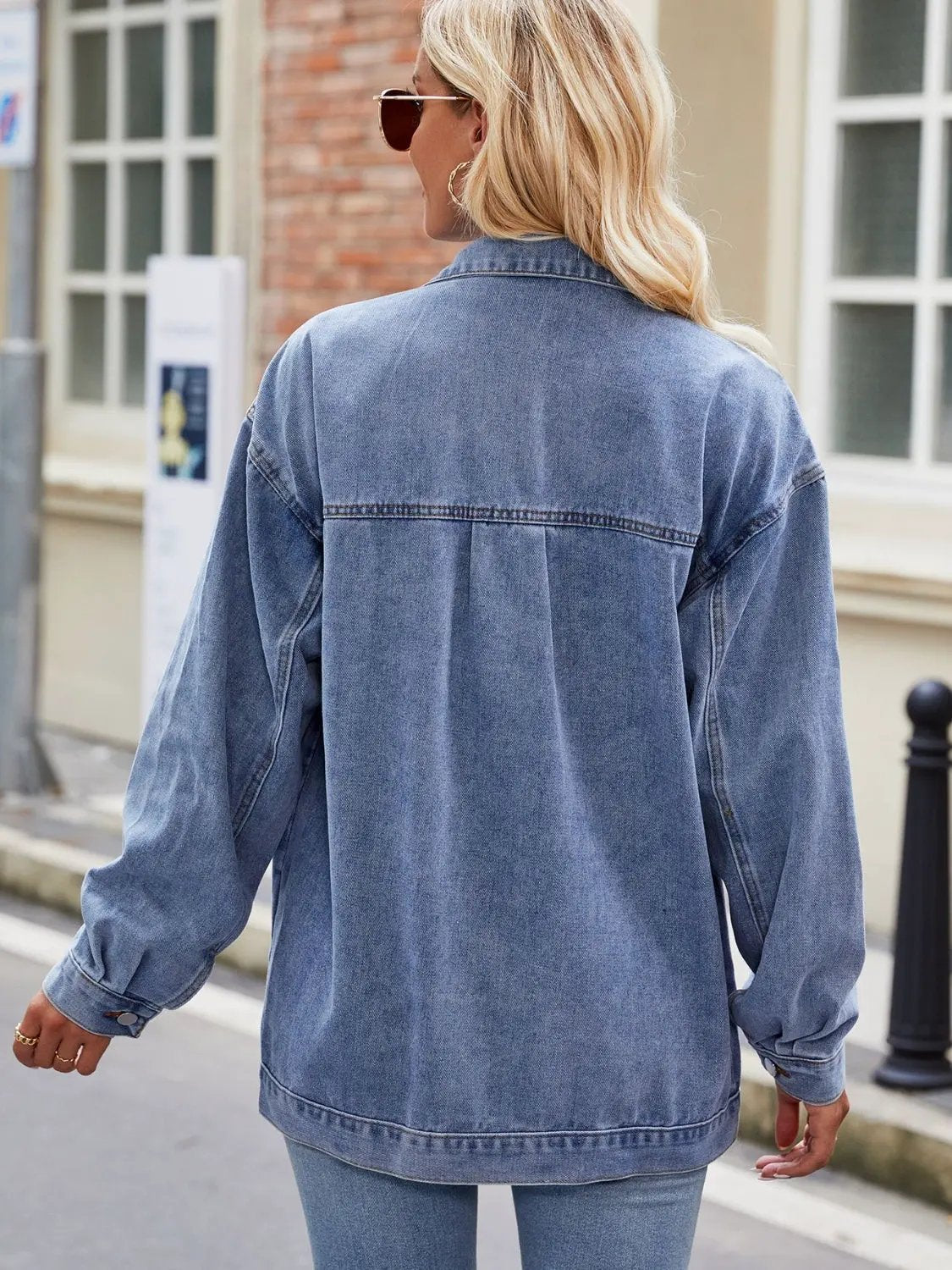 Button Up Denim Jacket with Pockets by Partner Label