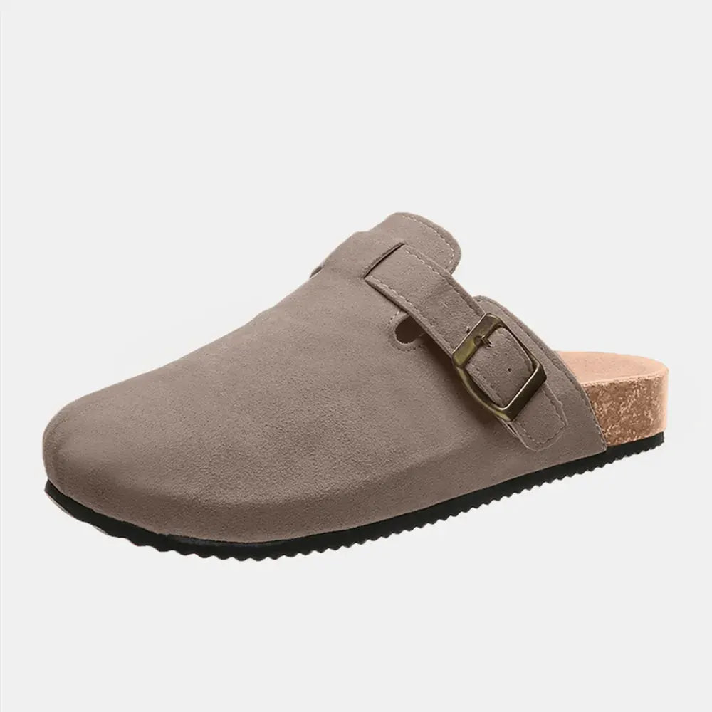 Suede Closed Toe Buckle Slide by Partner Label