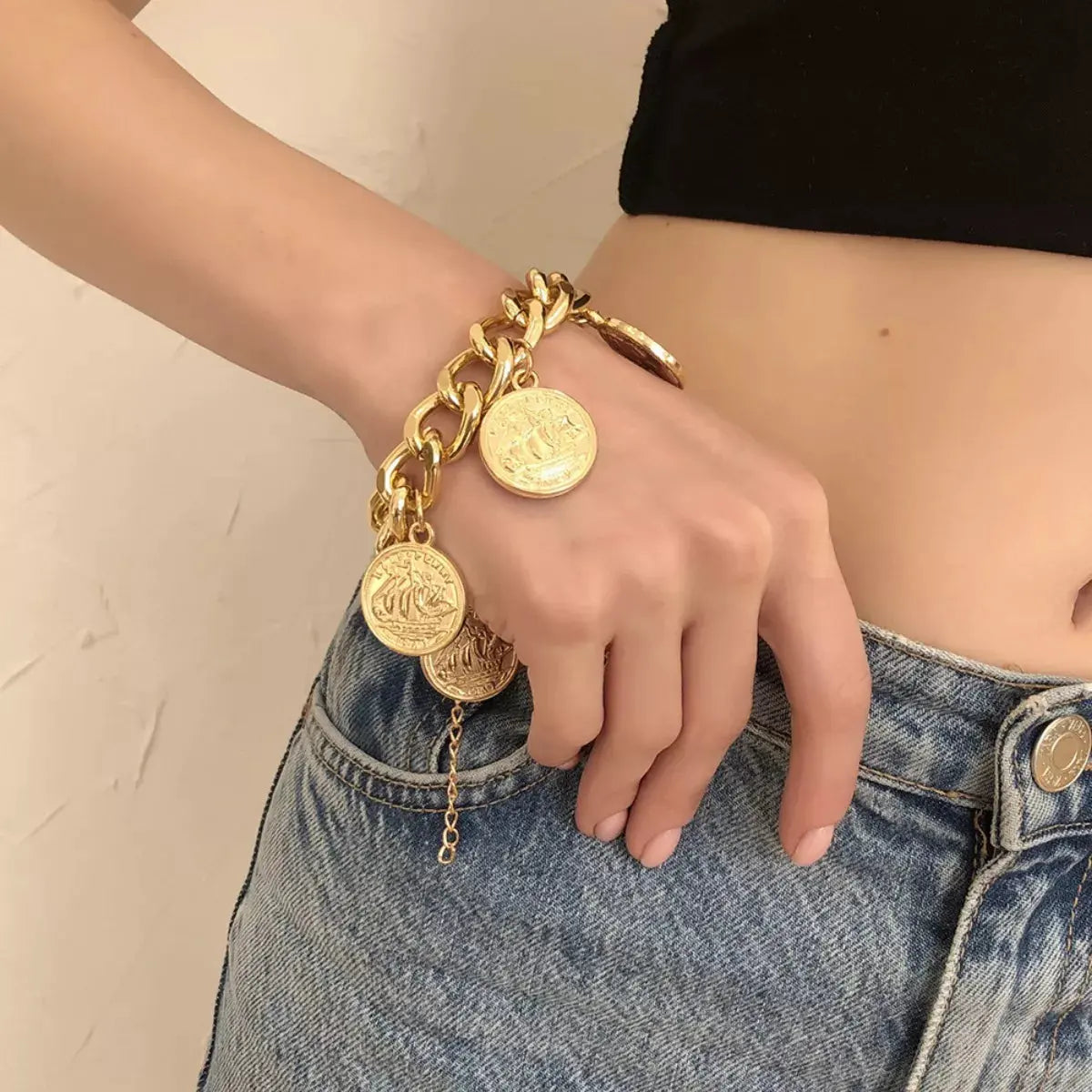 18K Gold-Plated Coin Charm Bracelet by Partner Label