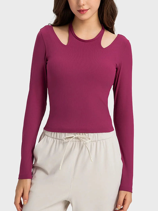 Millennia Halter Neck Long Sleeve Sporty Top by Millennia