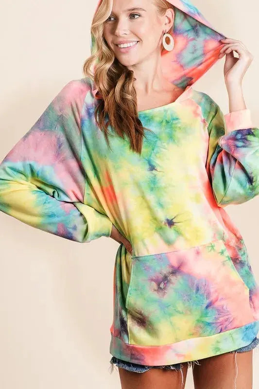 BiBi Tie Dye Terry Hoodie with Kangaroo Pocket by BiBi
