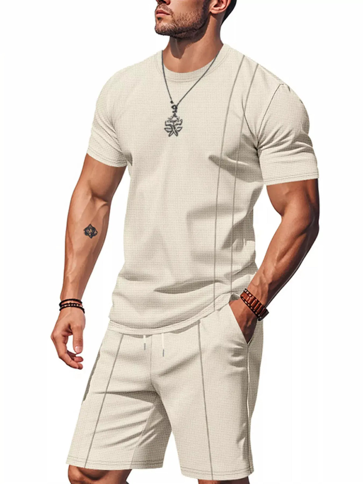 Men's Full Size Casual Striped Short Sleeve T-Shirt and Shorts Set Plus Size by Trendsi