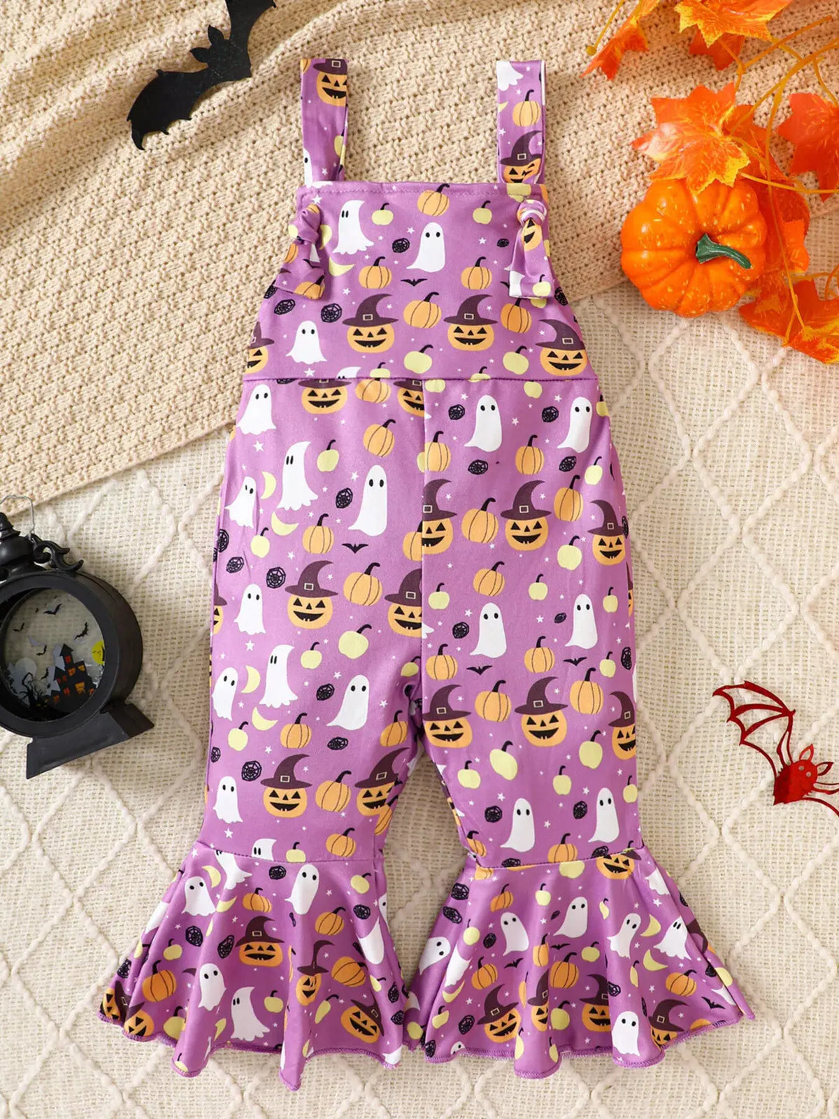 Children's Halloween Pumpkin Print Bell-Bottom Jumpsuit by Trendsi