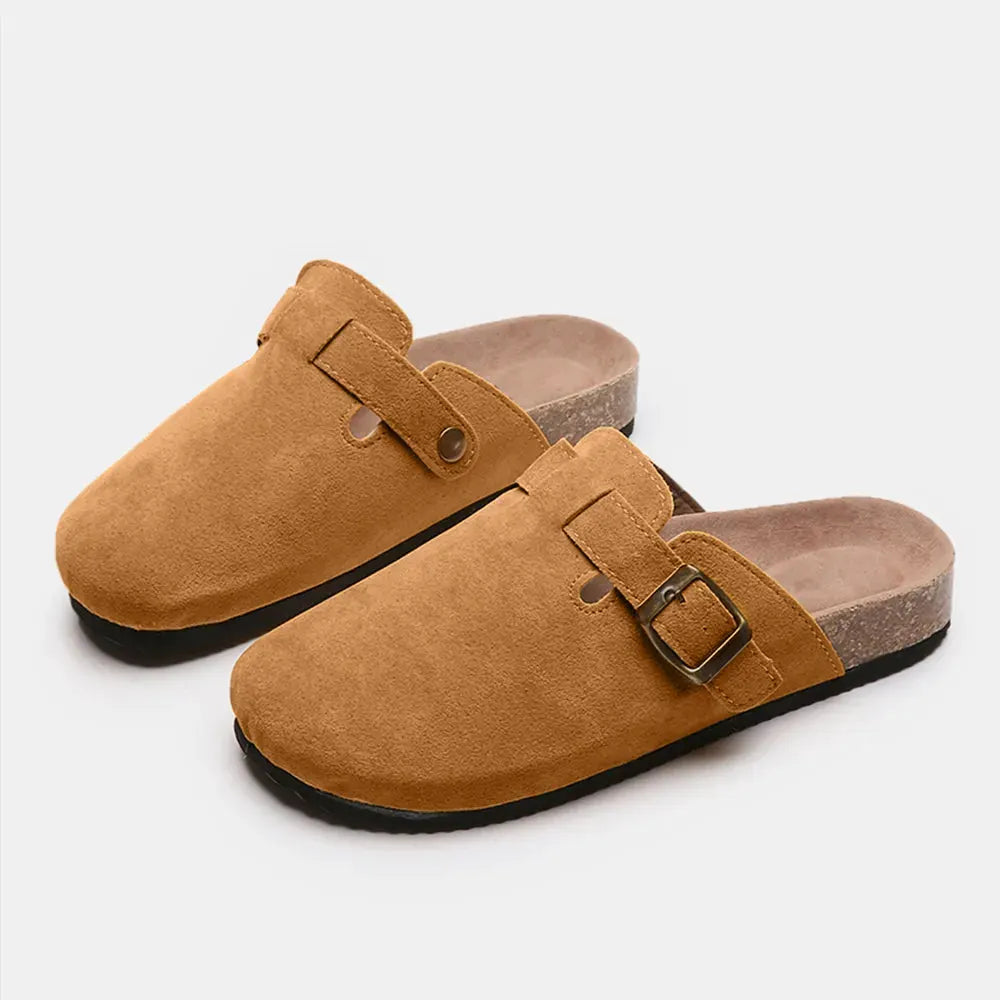 Suede Closed Toe Buckle Slide by Partner Label