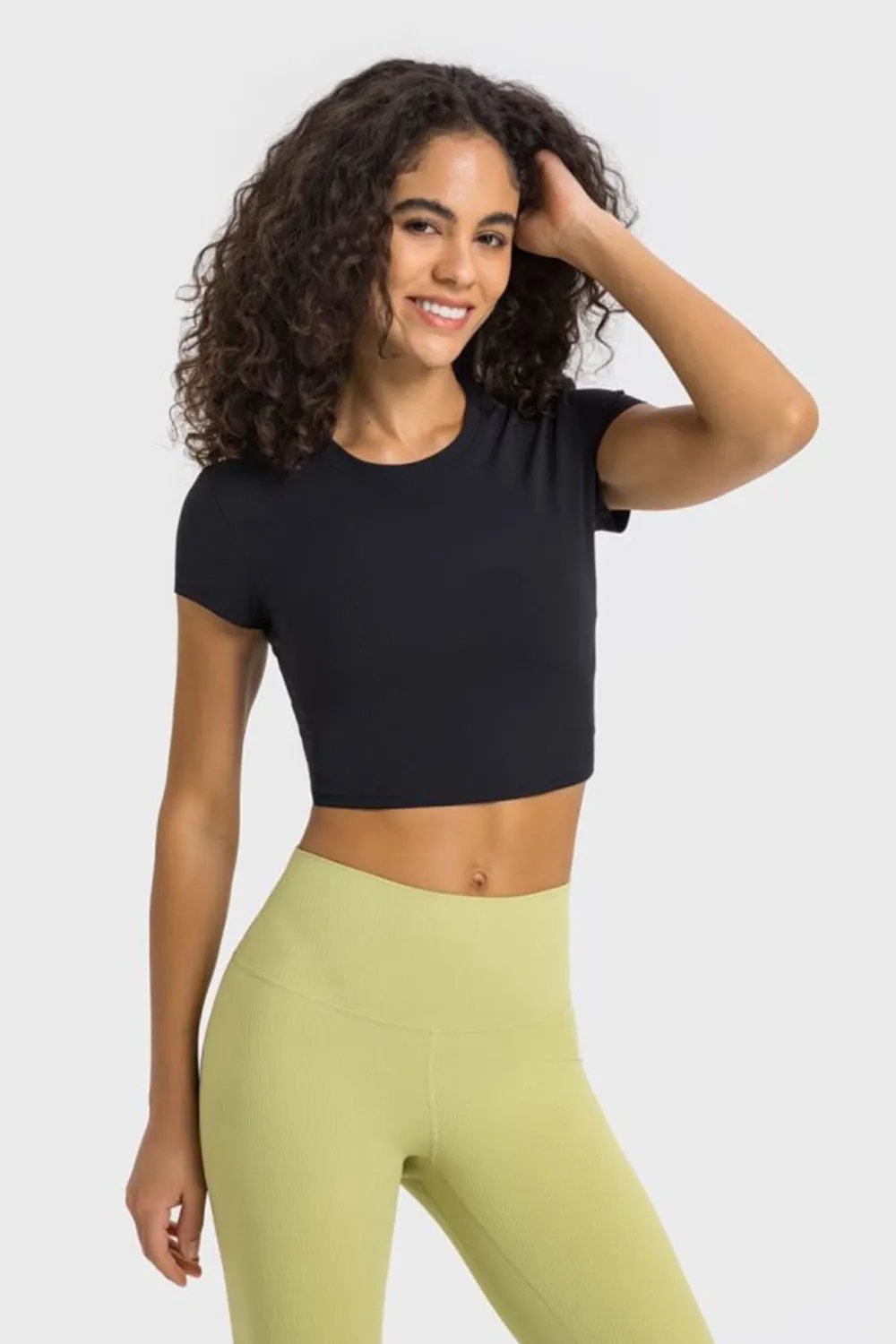 Millennia Round Neck Short Sleeve Cropped Sports T-Shirt by Millennia