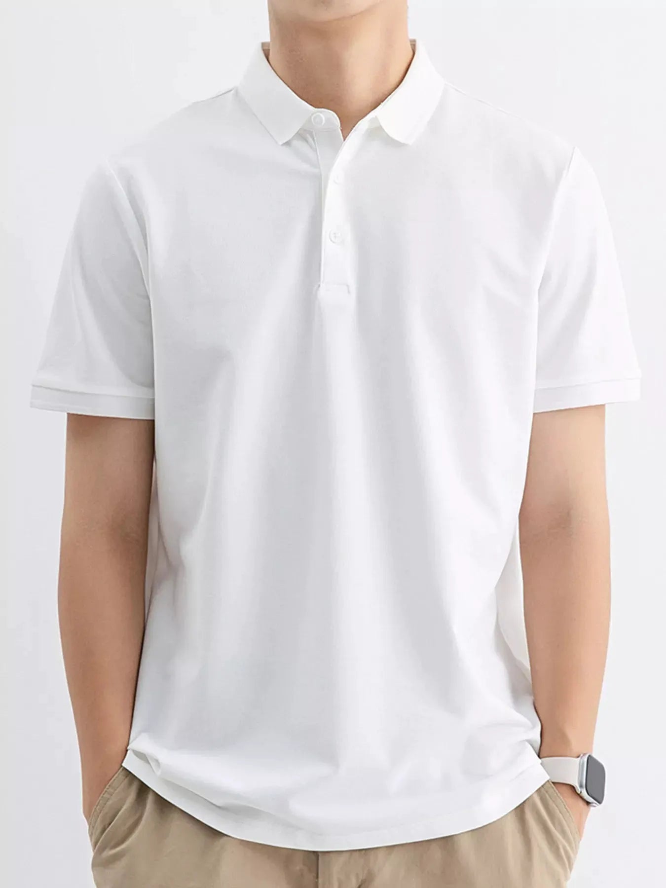 Men's Plus Size Solid Color Short Sleeve Polo by Trendsi
