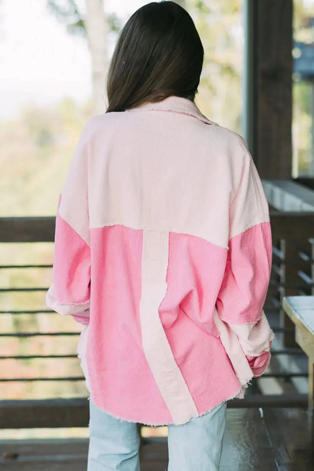 Two-tone Color Exposed Seam Corduroy Shacket by Partner Label