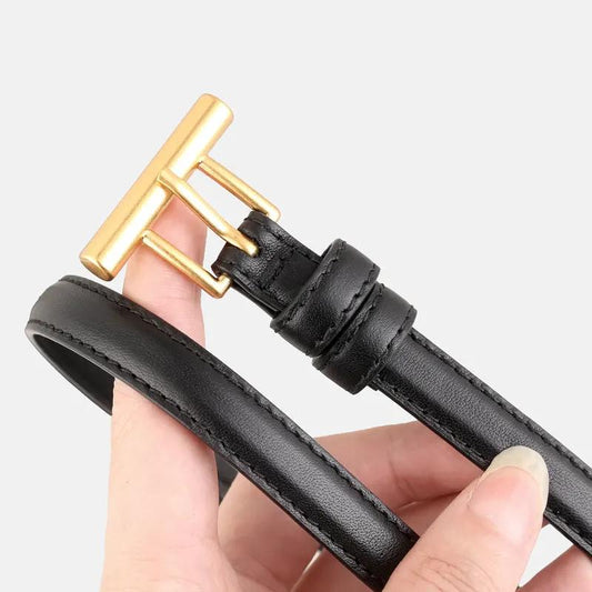 Leather Belt with Golden T-Buckle by Trendsi