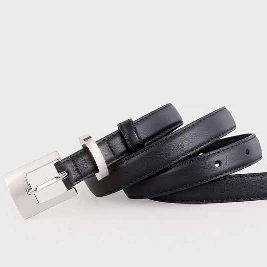 Leather Belt with Silver Buckle by Trendsi