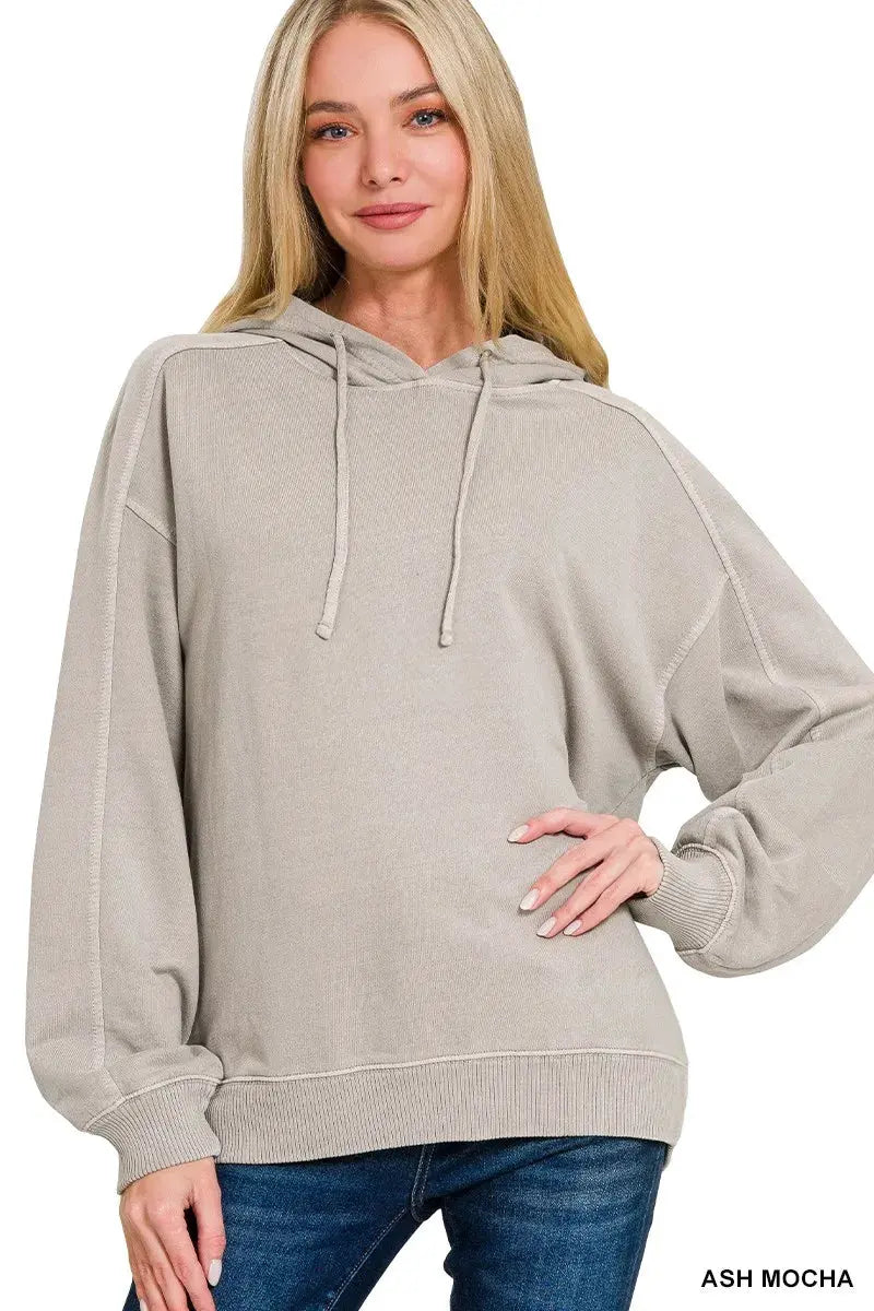 Zenana French Terry Pigment Dye & Enzyme Washing Hoodie by Zenana