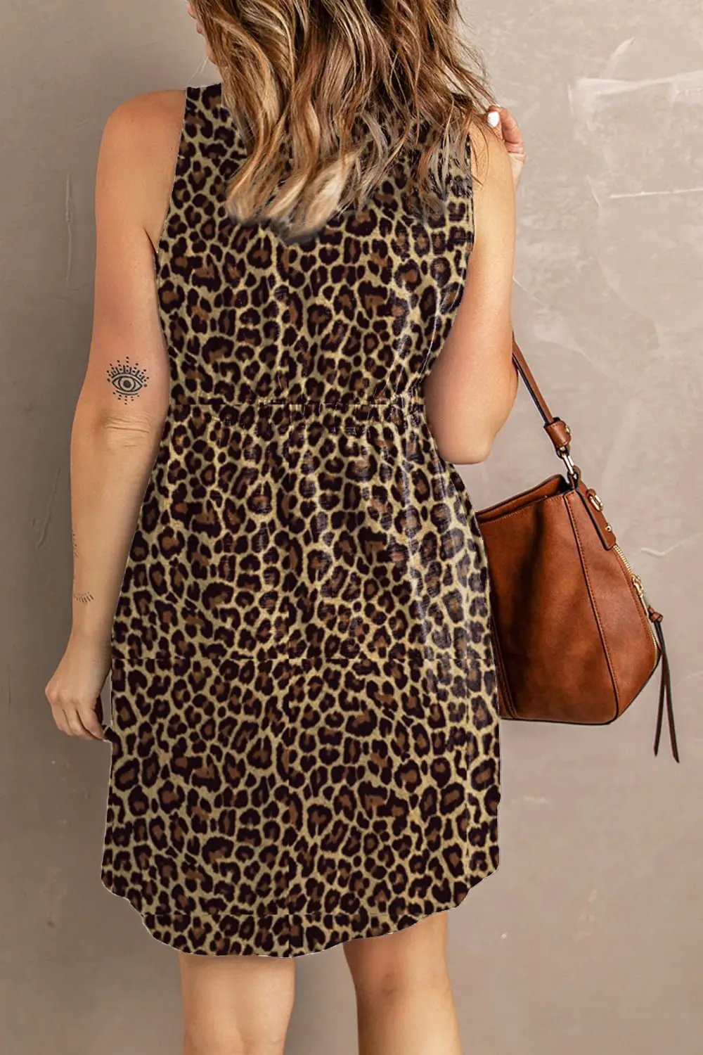 Double Take Printed Scoop Neck Sleeveless Buttoned Magic Dress with Pockets by Double Take
