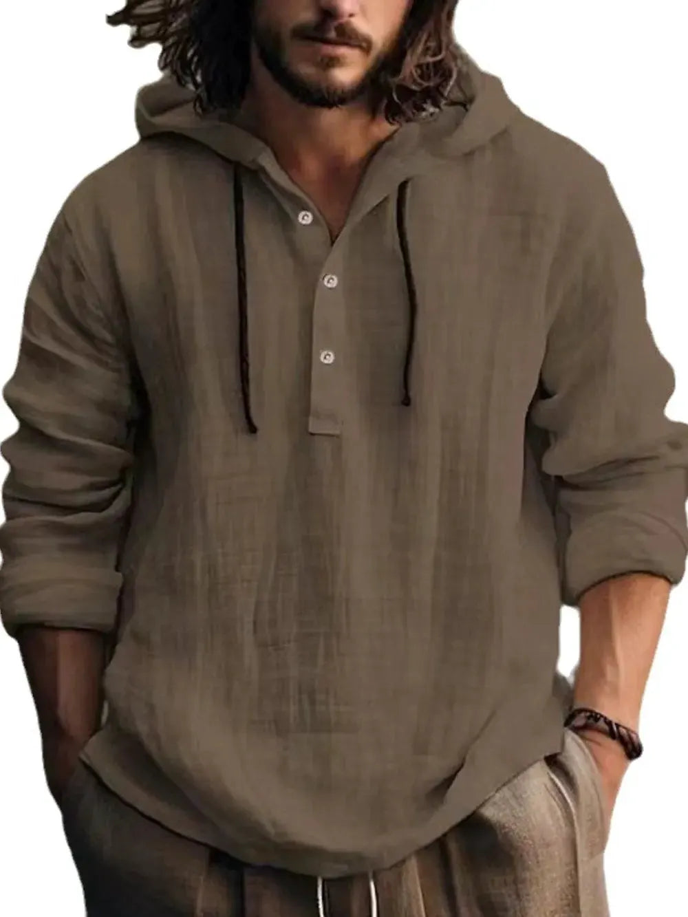 Men's Full Size Half Button Long Sleeve Hoodie by Trendsi