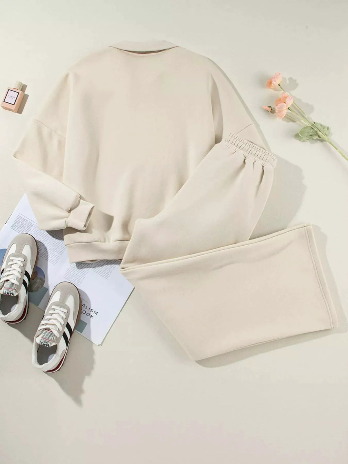 Drop Shoulder Zip Up Jacket and Drawstring Pants Active 2pcs Set by Partner Label