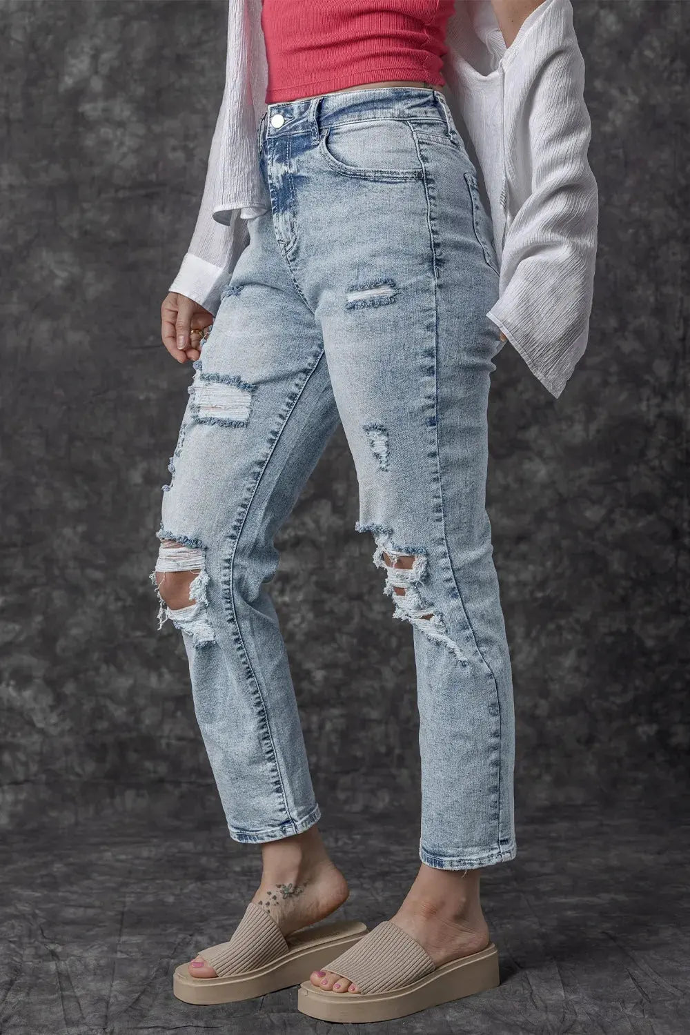 Distressed High Waist Jeans by Partner Label