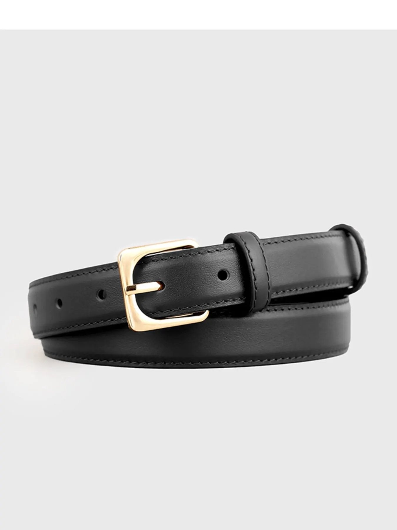 Classic Leather Belt with Golden Buckle by Trendsi