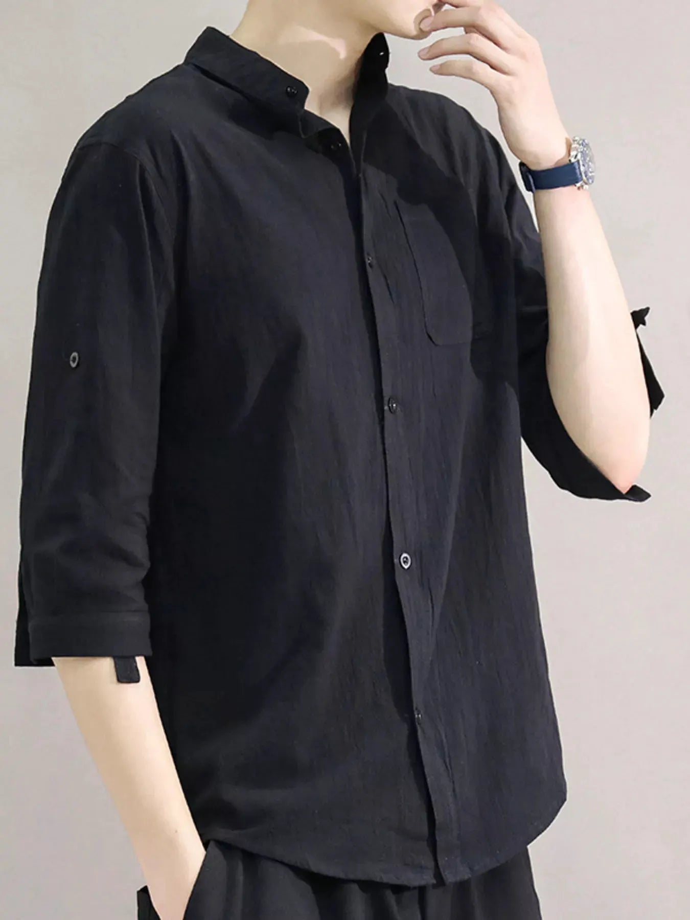 Men's Plus Size Button Up Roll-Up Sleeve Shirt by Trendsi