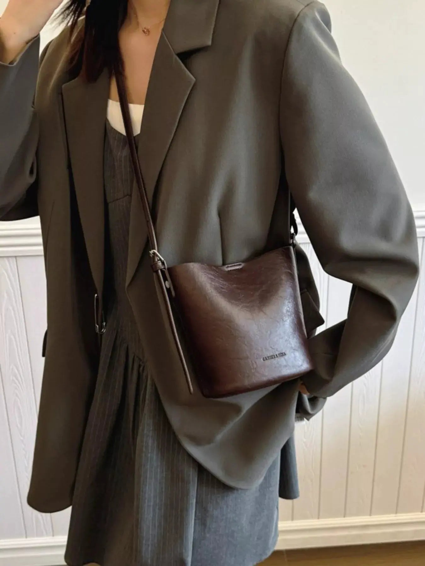 Leather Bucket Crossbody Bag by Partner Label