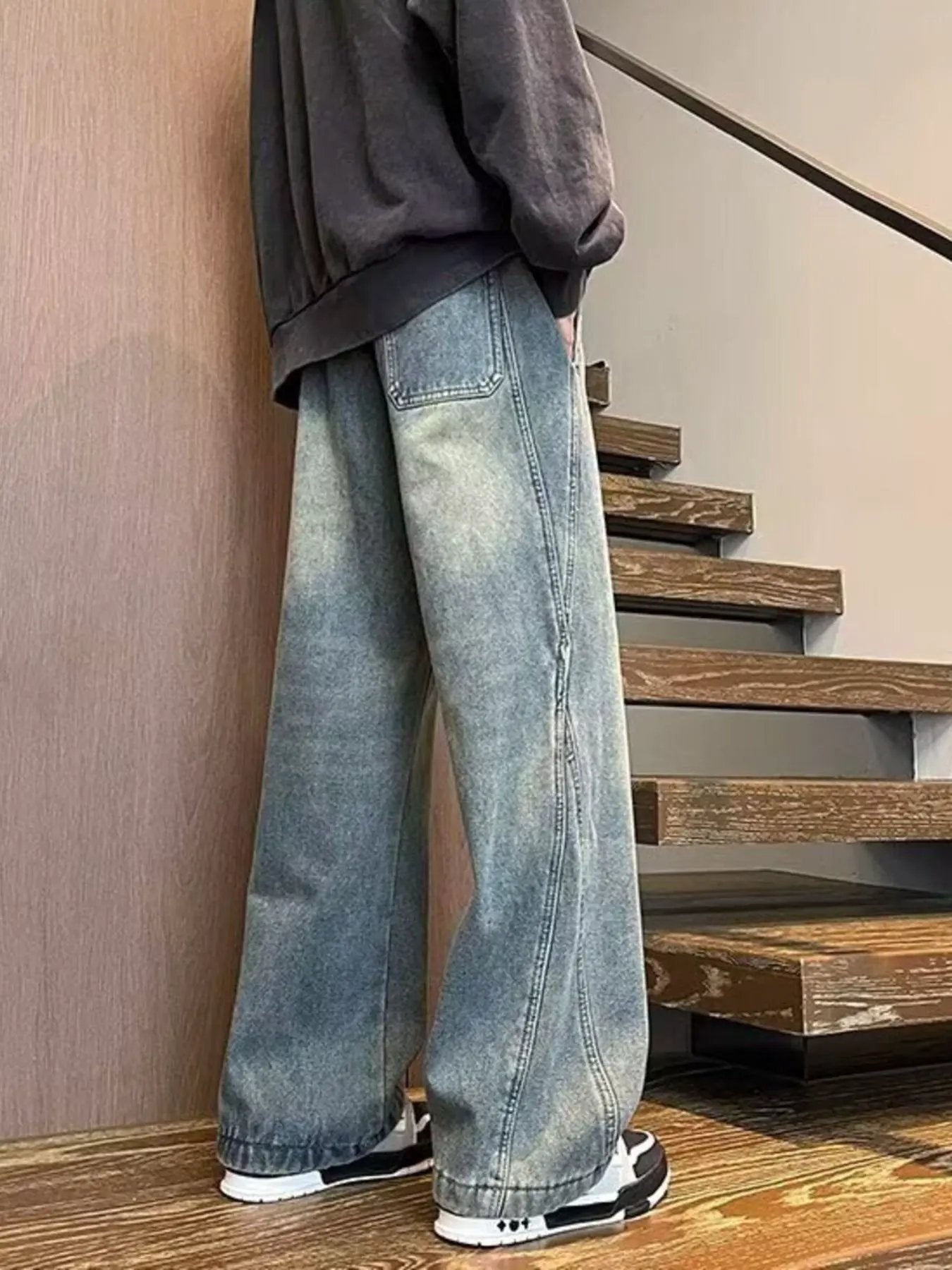 Men's Full Size Washed Wide Leg Jeans Plus Size by Partner Label
