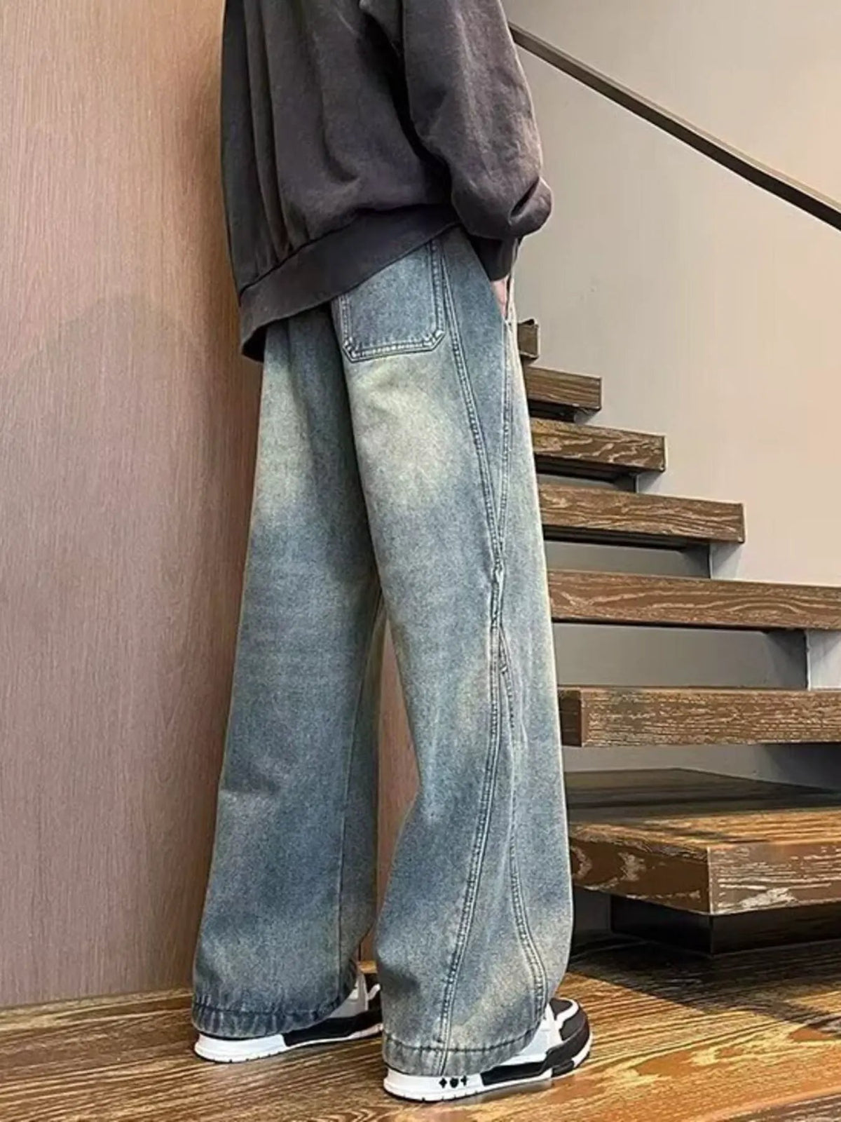 Men's Full Size Washed Wide Leg Jeans Plus Size by Partner Label