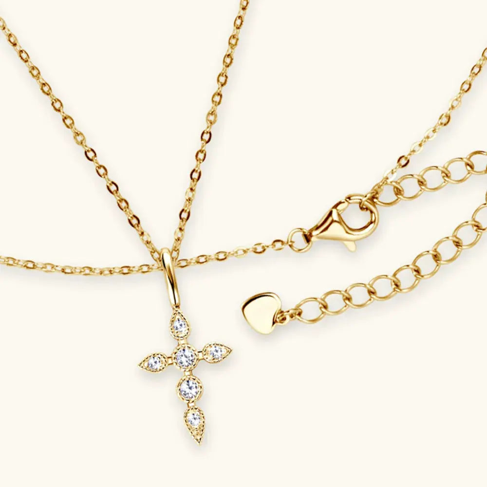 925 Sterling Silver Moissanite Cross Pendant Necklace by Partner Label