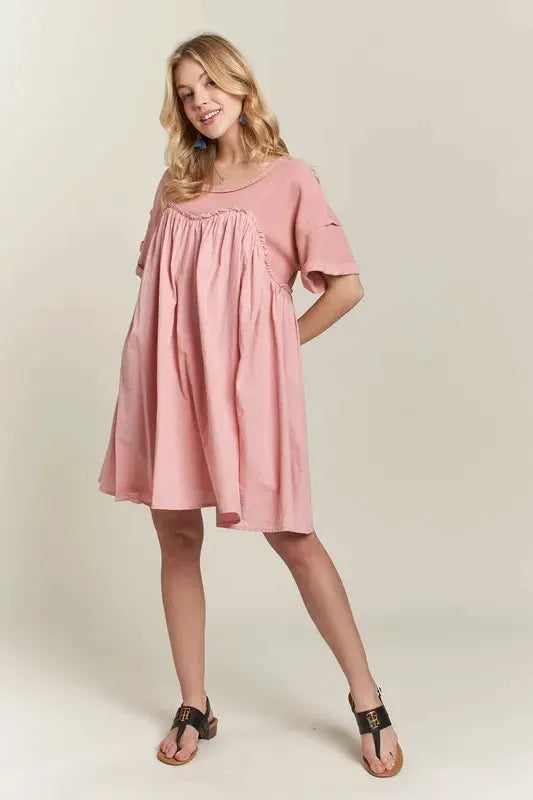 ADORA Round Neck Half Sleeve Babydoll Dress by Partner Label