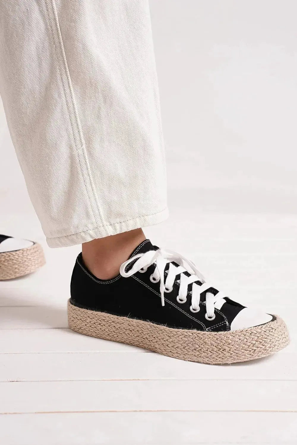 Beast Fashion Lace Up Woven Espadrille Sole Sneakers by Beast Fashion