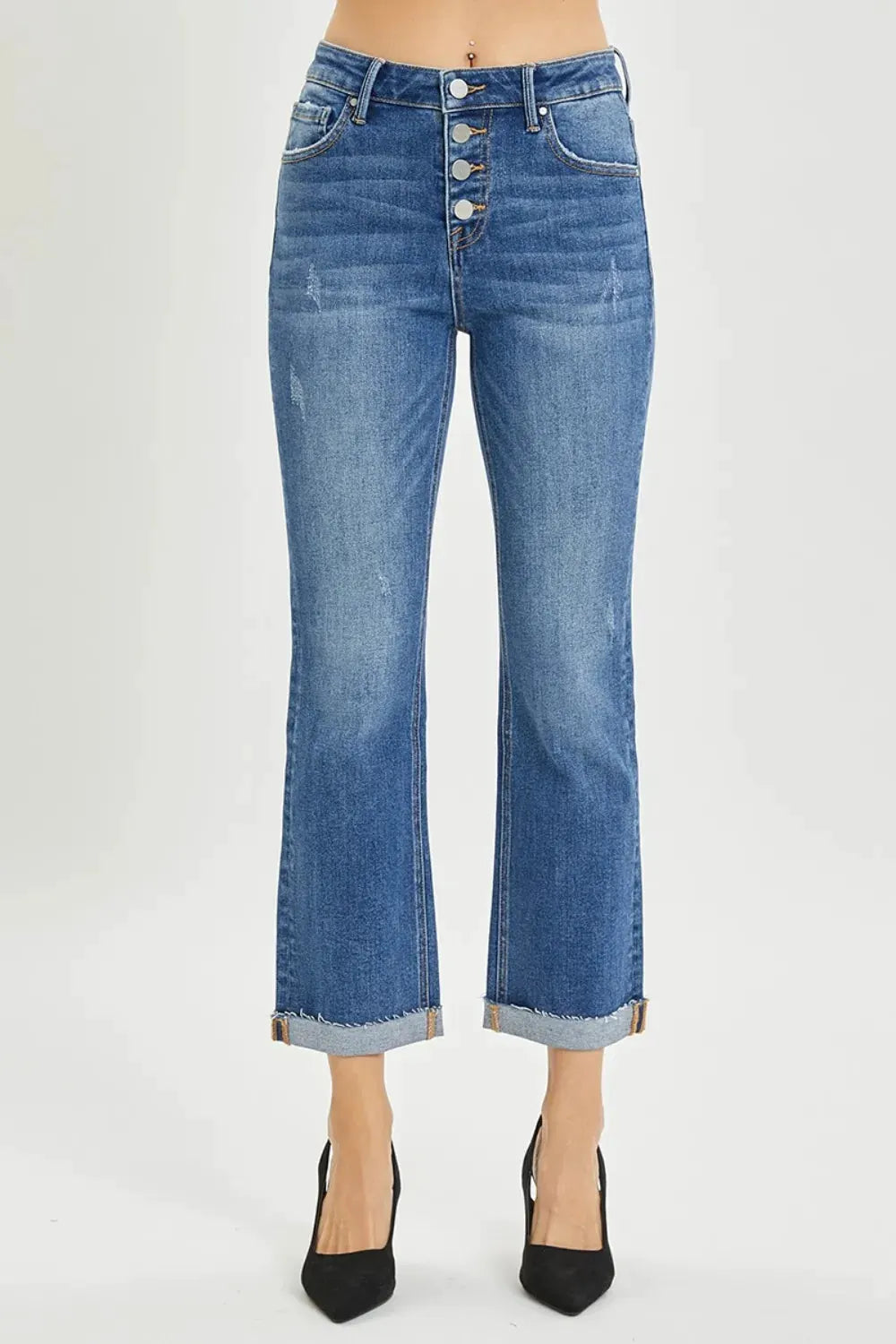 RISEN Full Size Button Fly Cropped Bootcut Jeans by RISEN