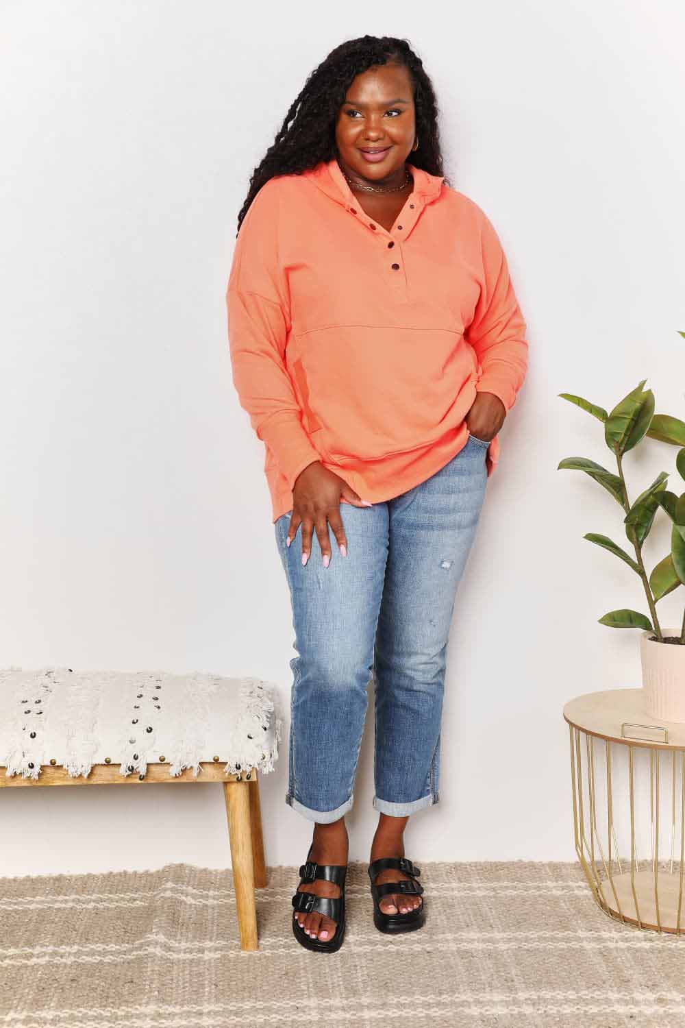 Double Take Quarter-Snap Dropped Shoulder Hoodie by Double Take