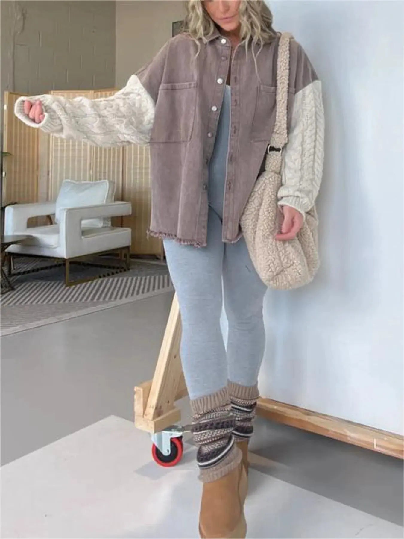 Full Size Raw Hem Button Up Patchwork Denim Jacket Plus Size by Partner Label