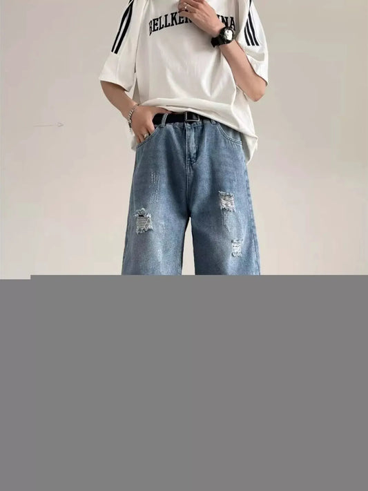 Men's Full Size Ripped Casual Loose Fit Denim Shorts Plus Size by Partner Label