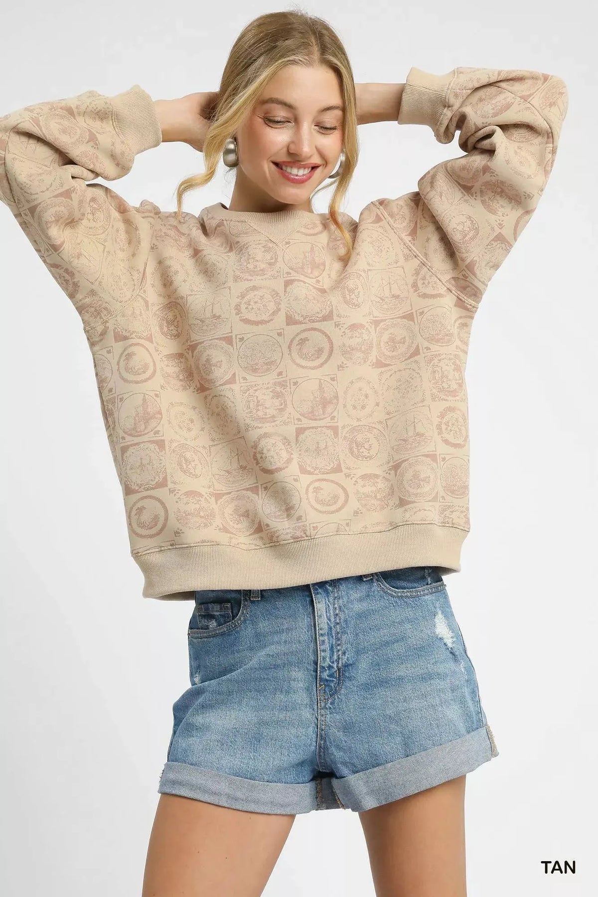 Umgee Coin Stamp Print Sweatshirt by Umgee