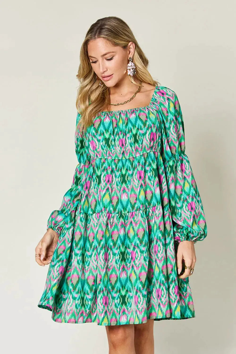 Double Take Full Size Printed Long Sleeve Dress by Double Take