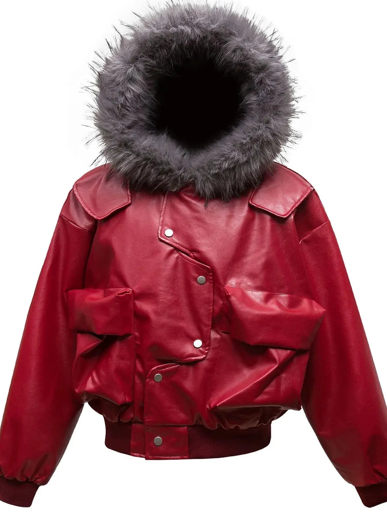 Men's Leather Bomber Jacket with Faux Fur Hood by Partner Label