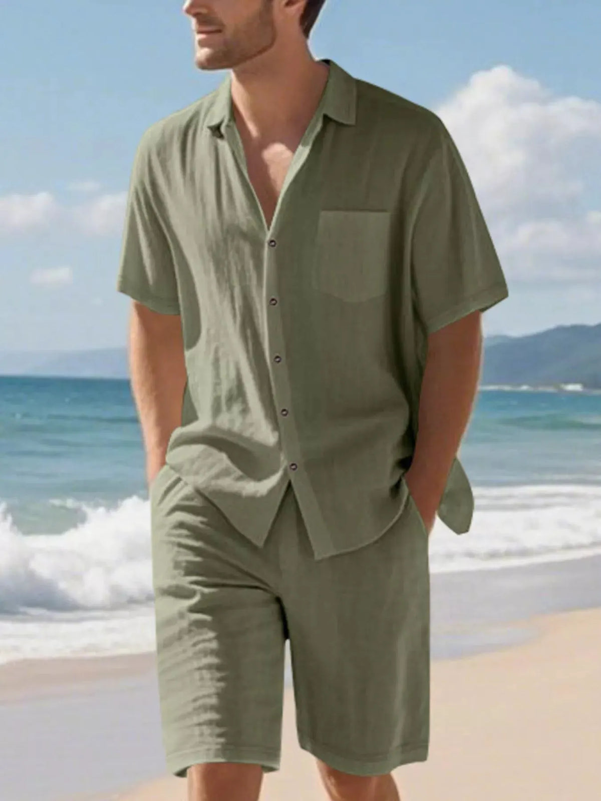 Men's Full Size Casual Button Up Shirt and Shorts Set Plus Size by Trendsi