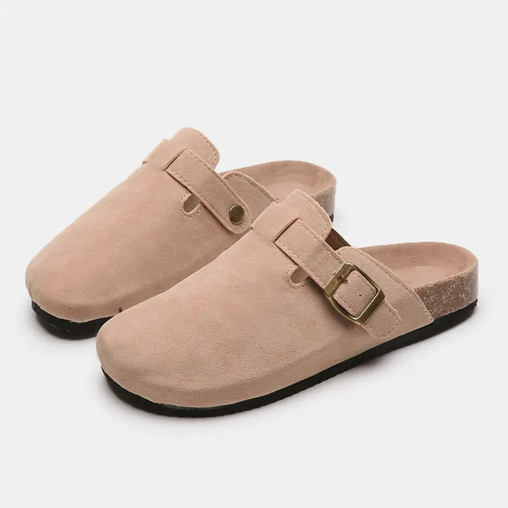 Suede Closed Toe Buckle Slide by Partner Label