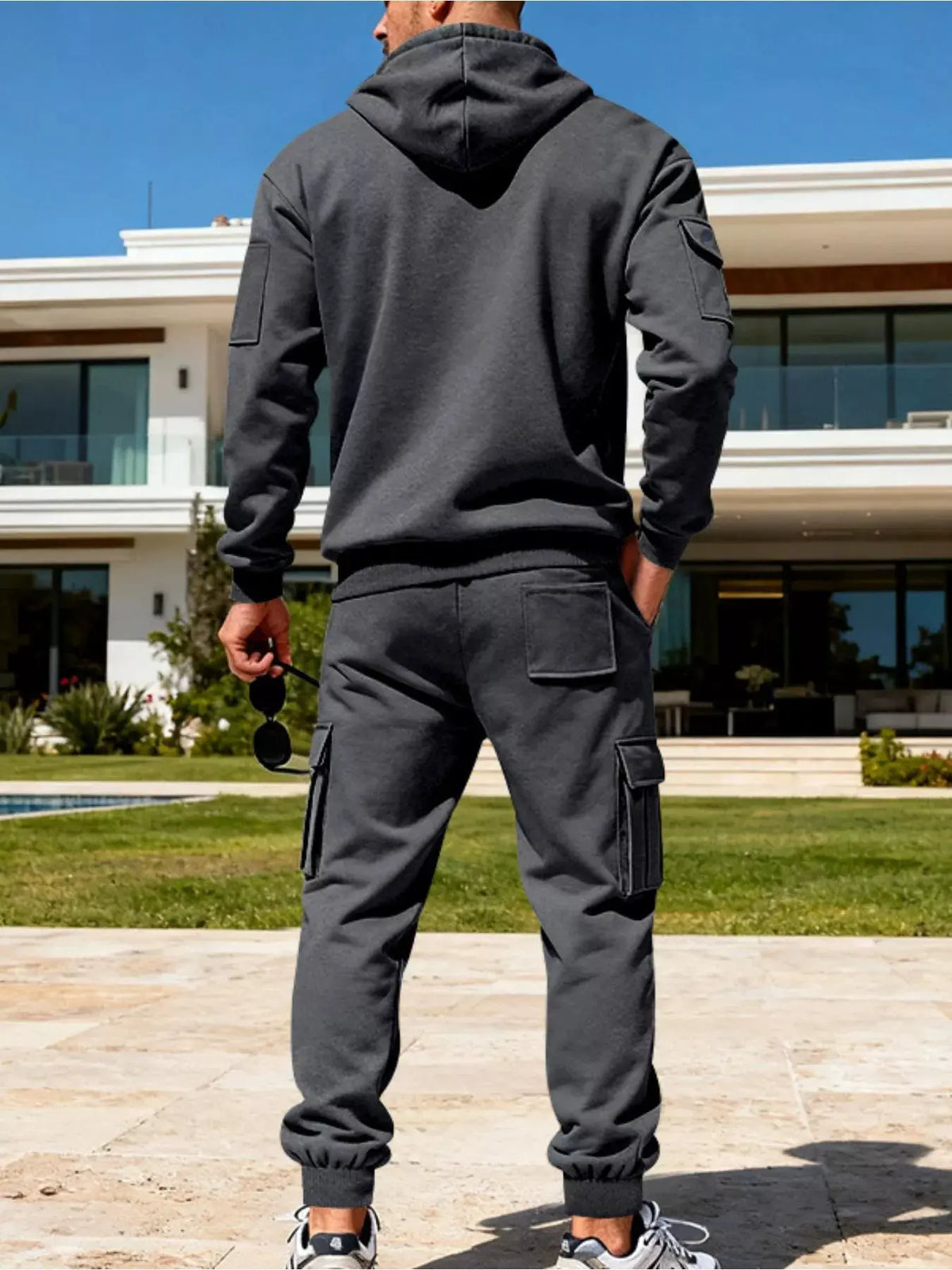 Men's Full Size Half Zip Hoodie and Cargo Pants Set Plus Size by Trendsi