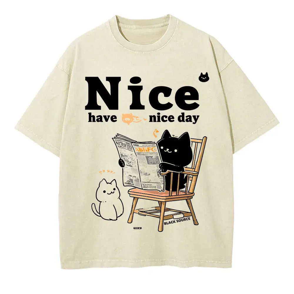 Japanese Cat Cartoon Graphic Baggy T-Shirt Men Streetwear by Vimost Shop