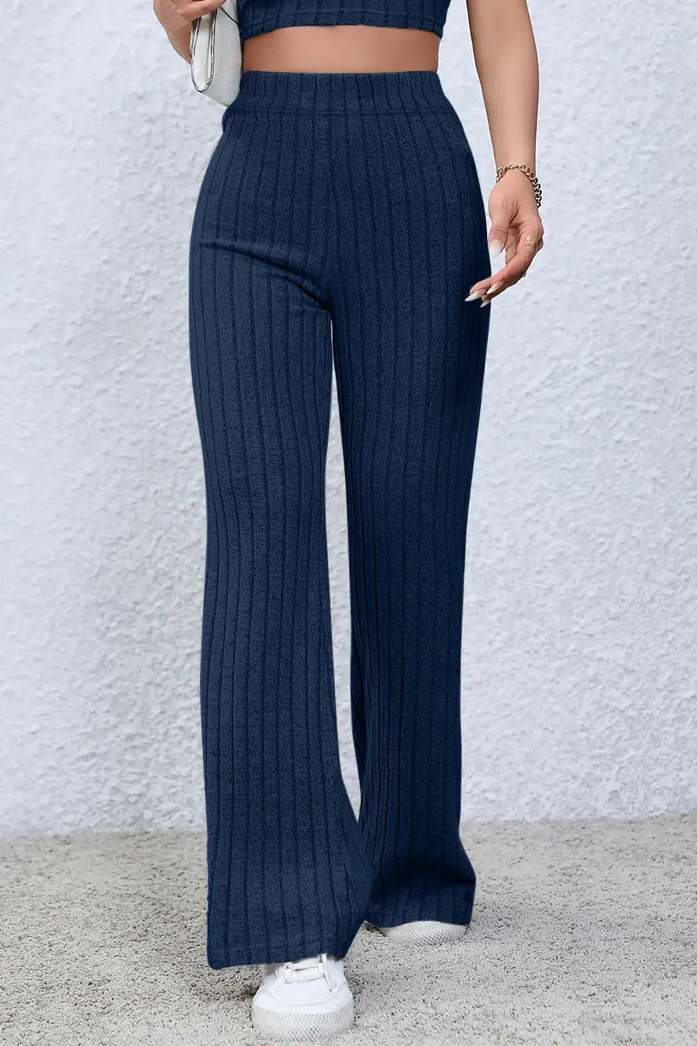 Basic Bae Full Size Ribbed High Waist Flare Pants by Partner Label