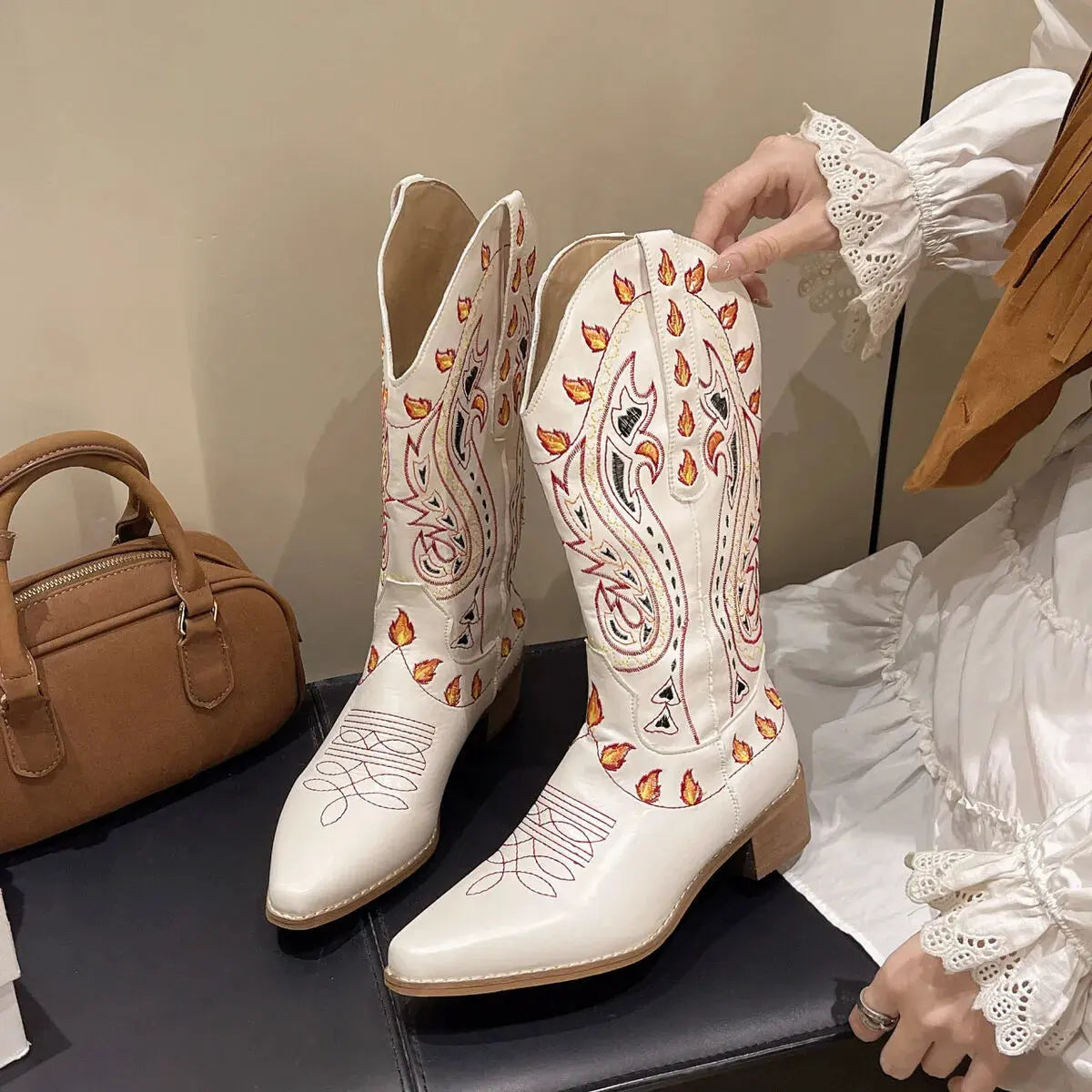 Point Toe Block Heels Boots by Partner Label