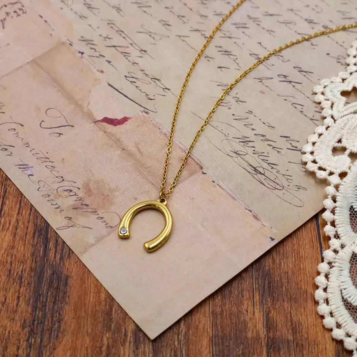18K Gold-Plated Horseshoe Pendant Necklace by Partner Label
