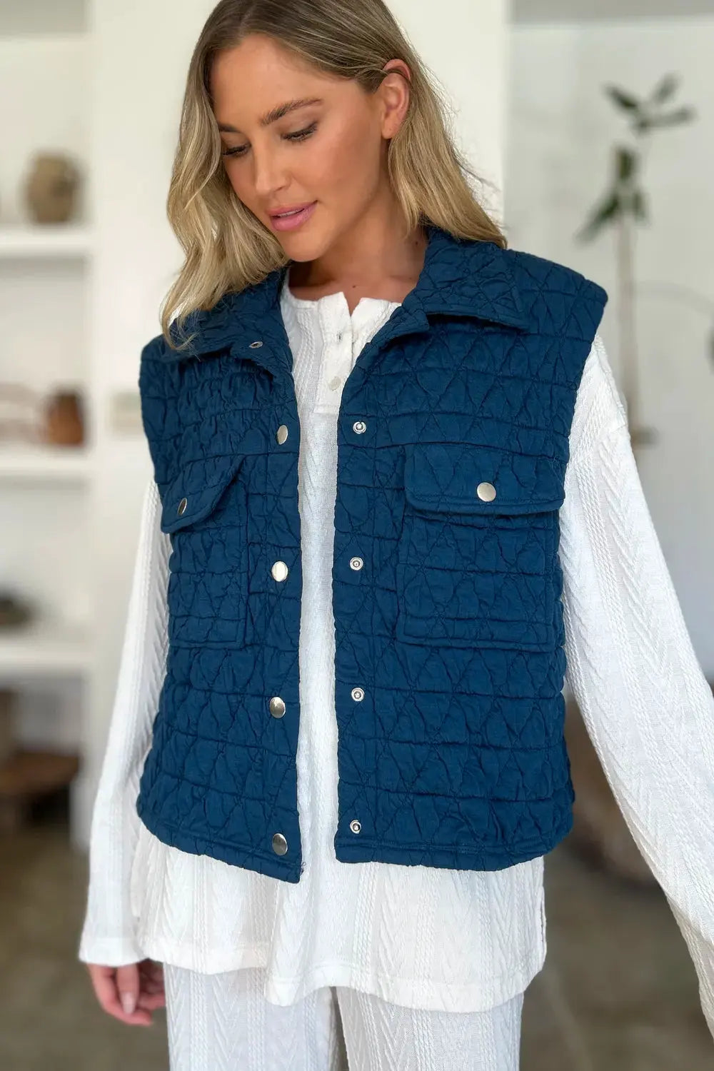 Double Take Full Size Pocketed Texture Snap Down Vest Coat by Double Take