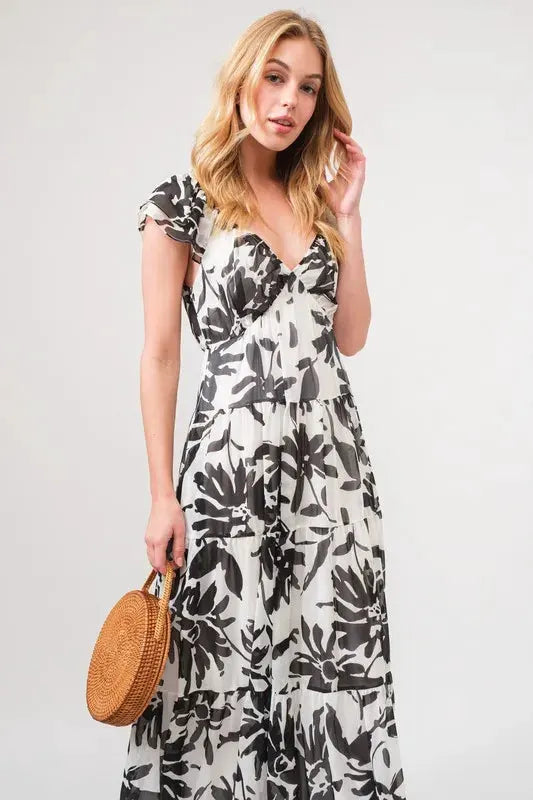 And The Why Ruffled Sleeve Tiered Floral Print Maxi Dress by And The Why