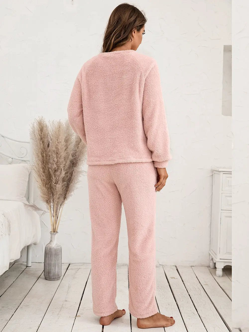 Ivy Lane Teddy Long Sleeve Top and Pants Lounge Set by Ivy Lane