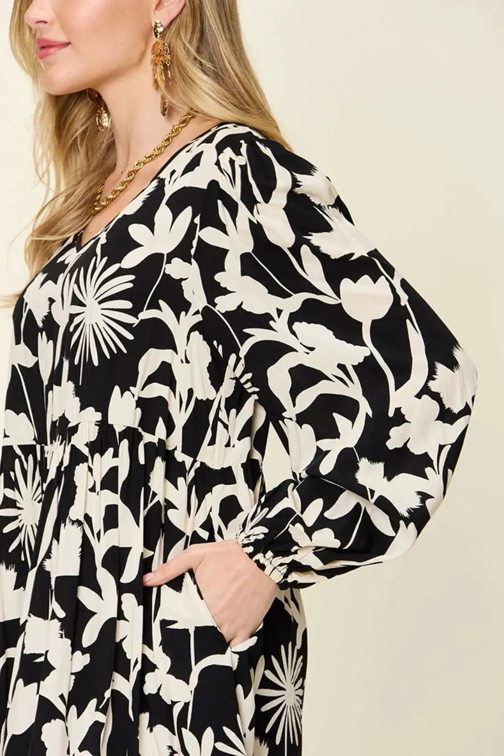 Double Take Full Size Printed Ruffle Hem Dress with Pocket by Double Take