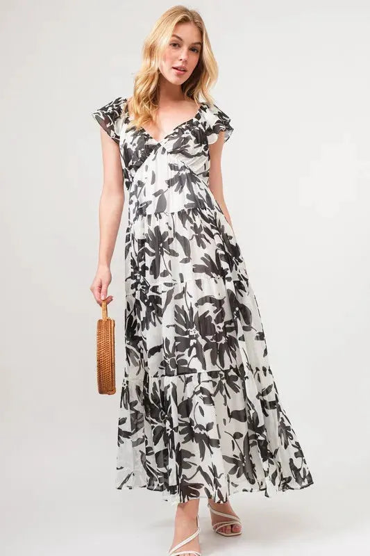 And The Why Ruffled Sleeve Tiered Floral Print Maxi Dress by And The Why