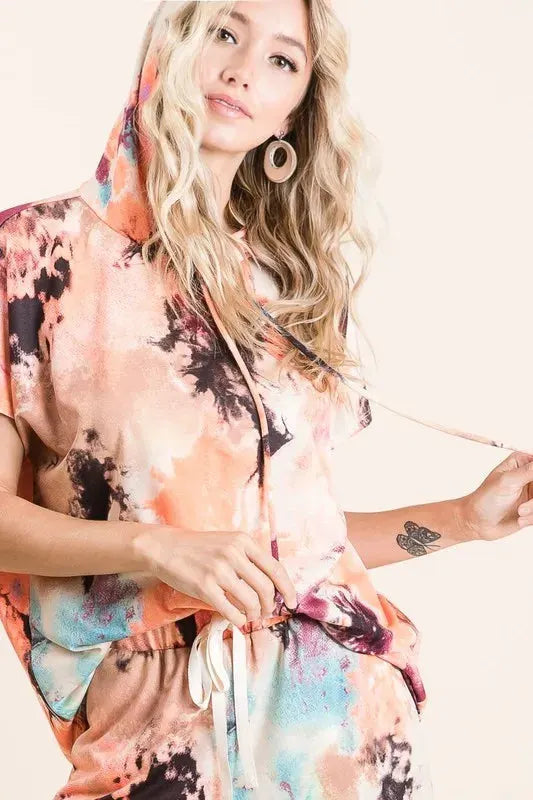 BiBi Tie Dye Terry Hoodie With Drawstring by BiBi