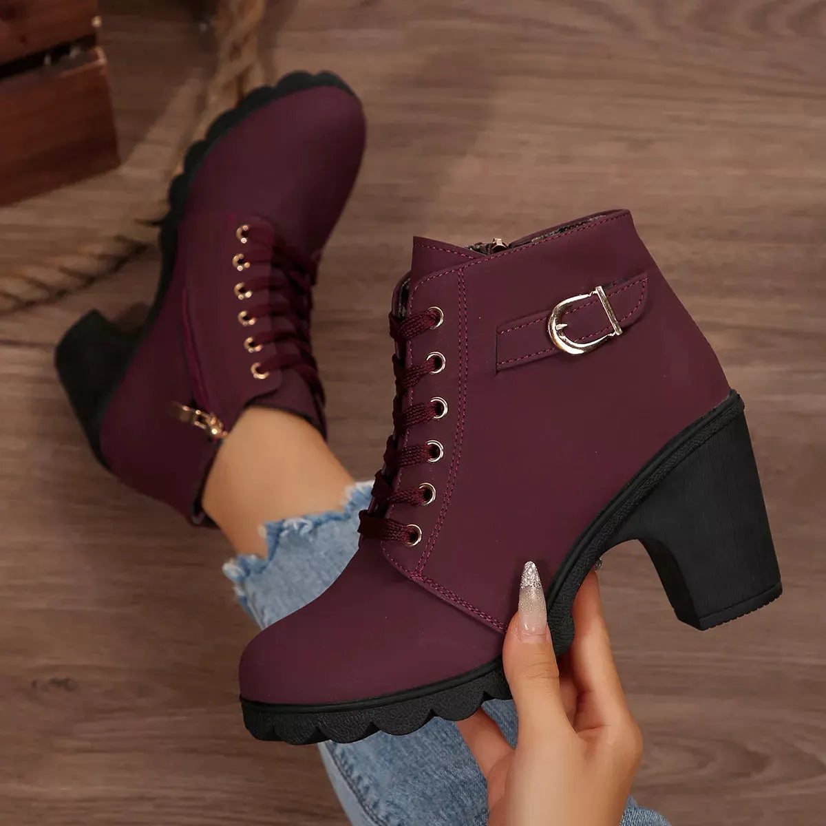 Lace Up Block Heels Boots by Partner Label