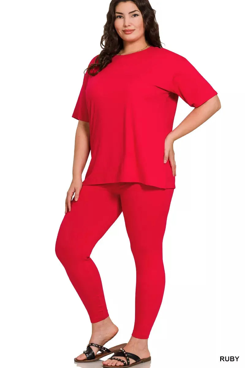 Zenana Full Size Brushed Dty Microfiber Short Sleeve Top and Pants Loungewear Set Plus Size by Zenana